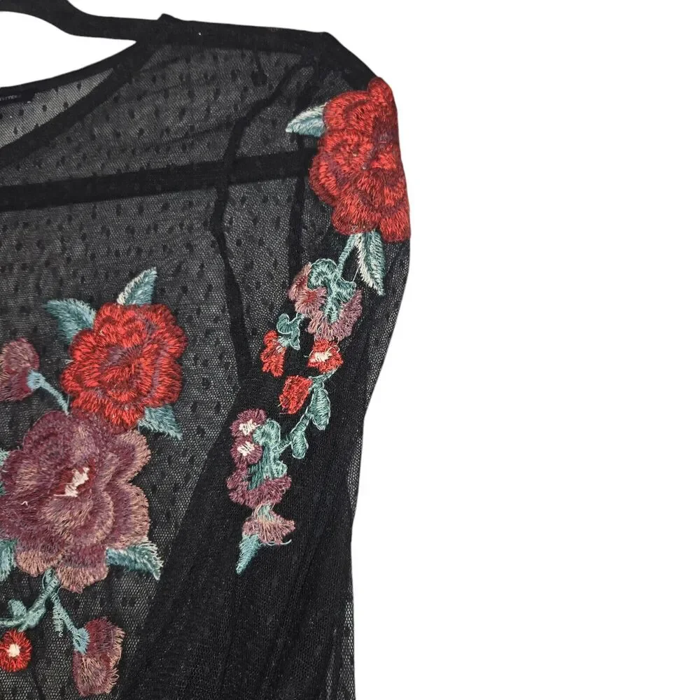 American Eagle Womens Small‎ Top Sheer Floral Embroidered Romantic Goth Cover Up